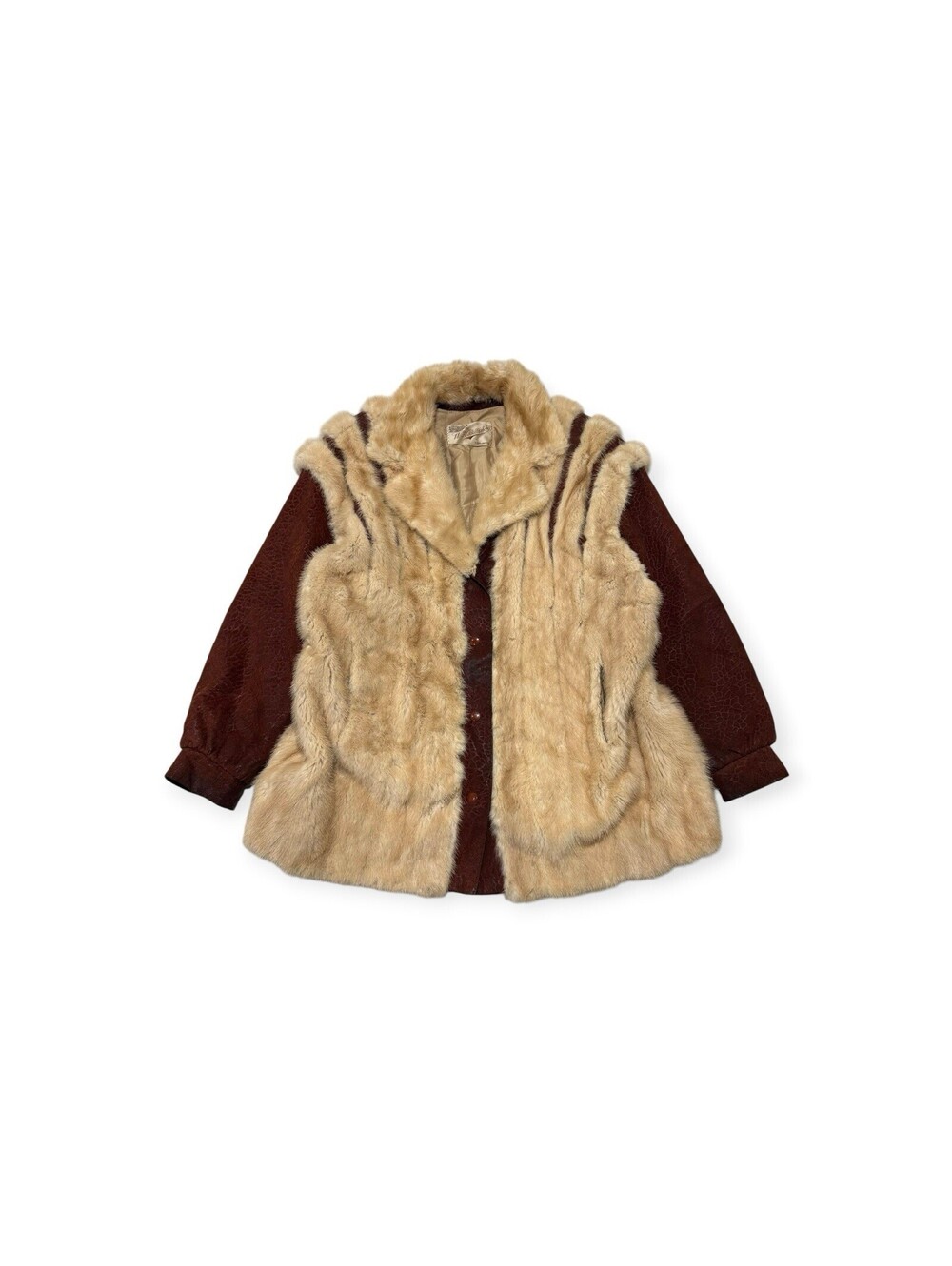 Vintage 70s WH Bell Toronto Mink Fur Patchwork Leather Jacket L Coat Women’s